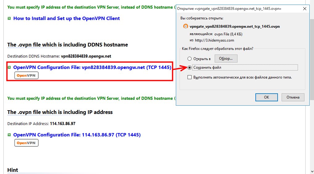 Конфигурационный файл для программы OpenVPN